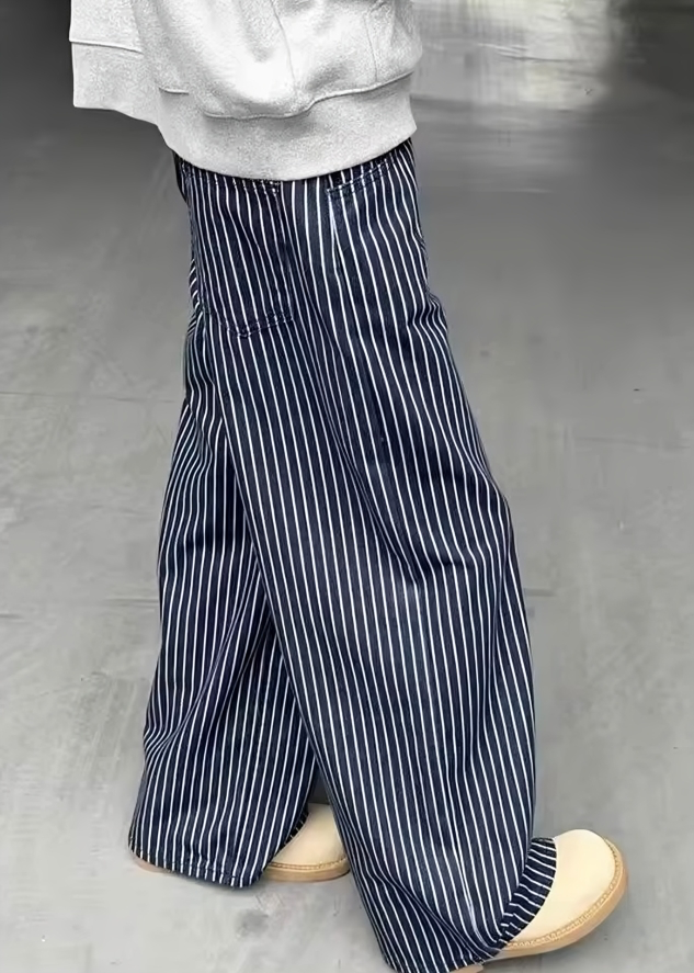 Pinstriped Straight Leg Jeans
