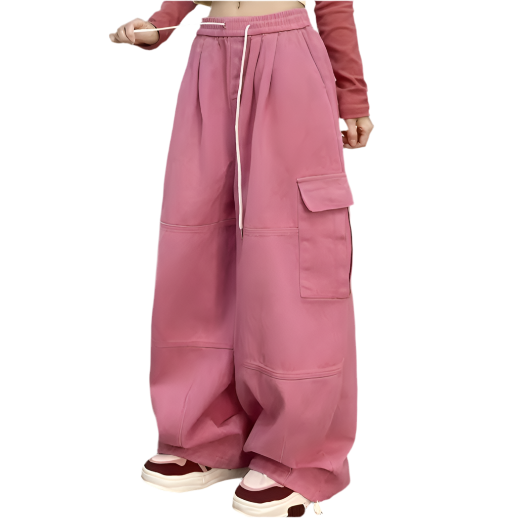 Wide-leg Plain Cargo Pants