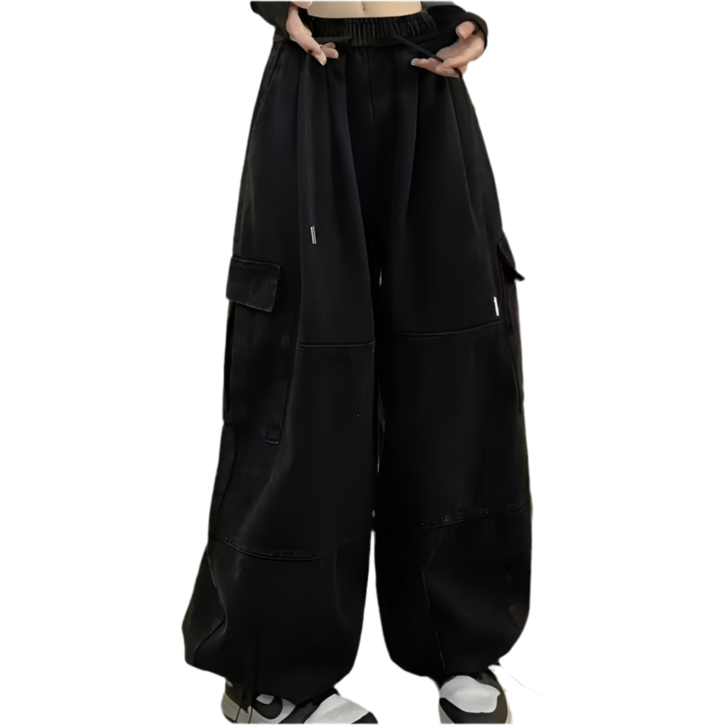 Wide-leg Plain Cargo Pants