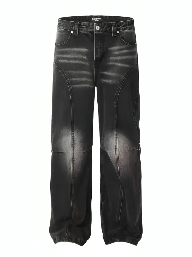 Wide-leg Faded Design Jeans