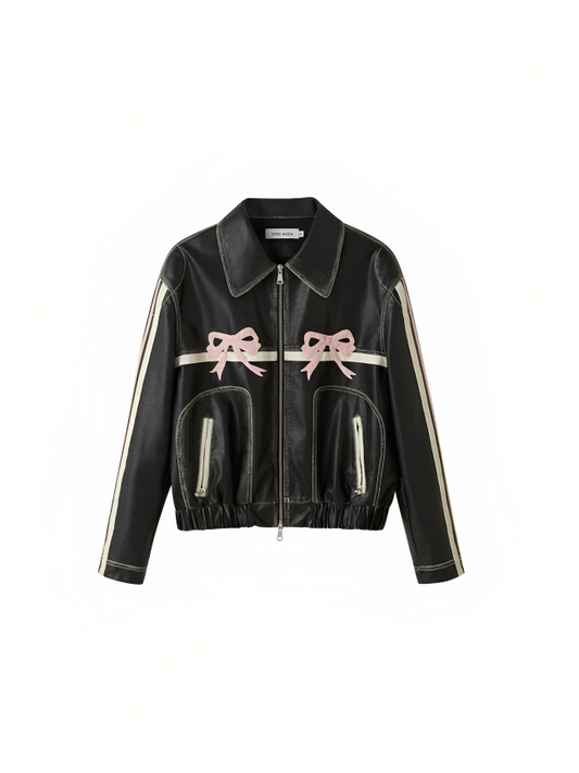 Leather Jacket |Bowknot Detail