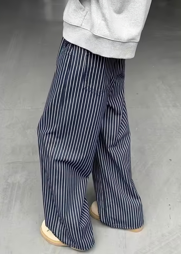 Pinstriped Straight Leg Jeans